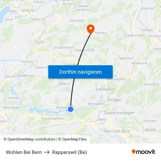 Wohlen Bei Bern to Rapperswil (Be) map