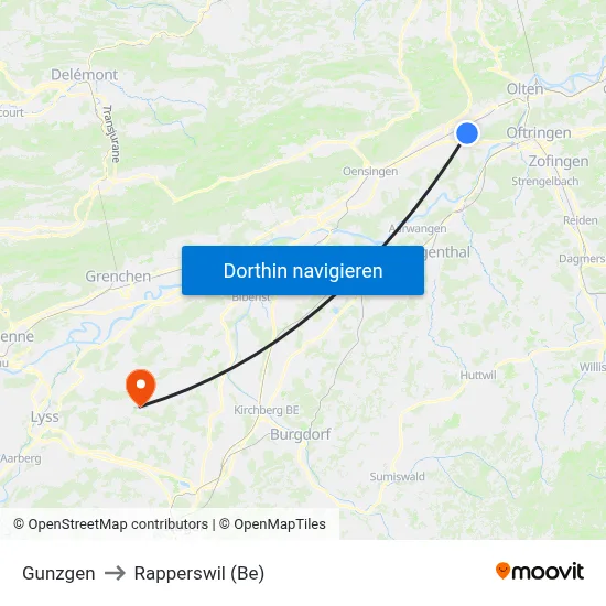 Gunzgen to Rapperswil (Be) map