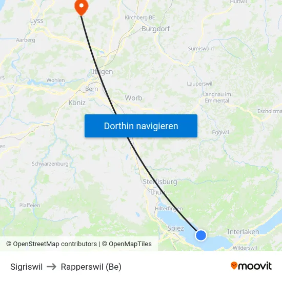 Sigriswil to Rapperswil (Be) map