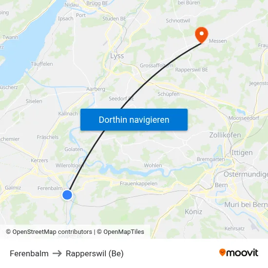Ferenbalm to Rapperswil (Be) map