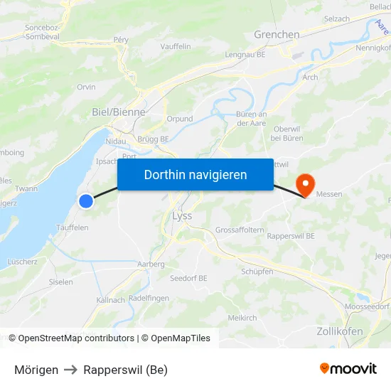 Mörigen to Rapperswil (Be) map