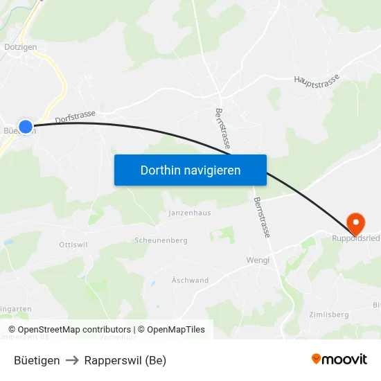 Büetigen to Rapperswil (Be) map