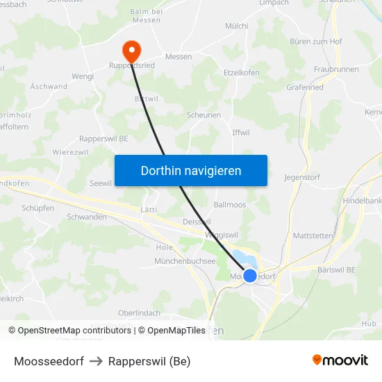 Moosseedorf to Rapperswil (Be) map