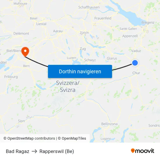 Bad Ragaz to Rapperswil (Be) map