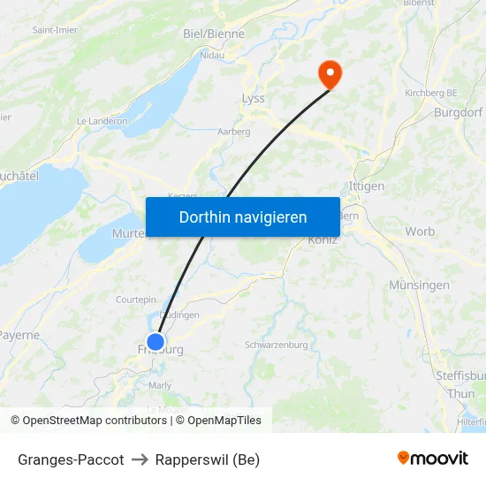 Granges-Paccot to Rapperswil (Be) map
