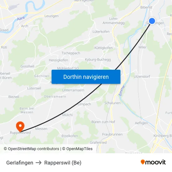 Gerlafingen to Rapperswil (Be) map