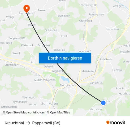 Krauchthal to Rapperswil (Be) map