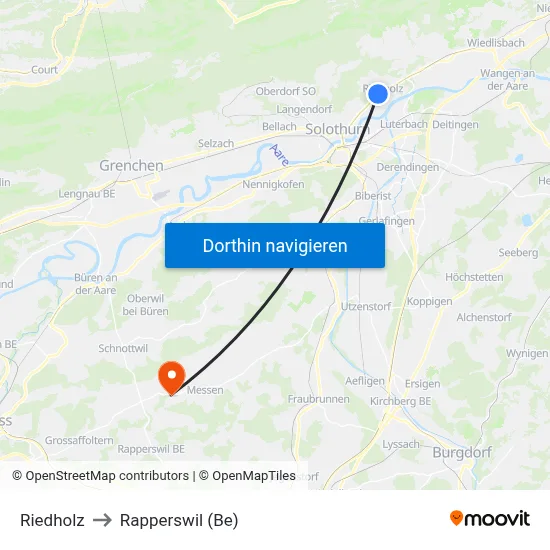 Riedholz to Rapperswil (Be) map