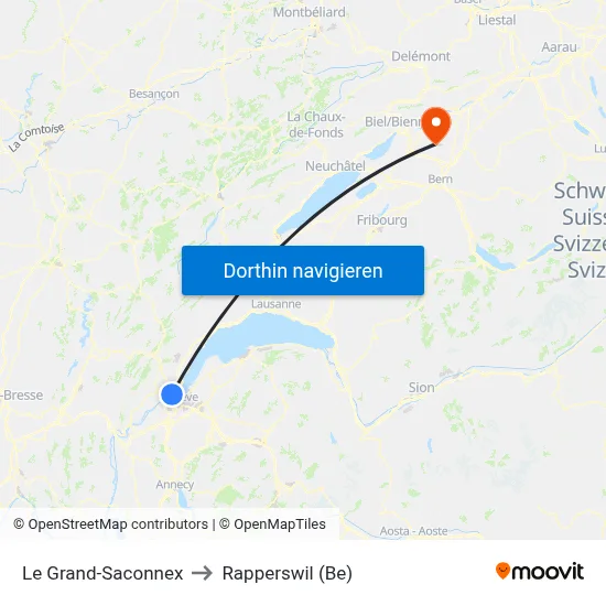 Le Grand-Saconnex to Rapperswil (Be) map