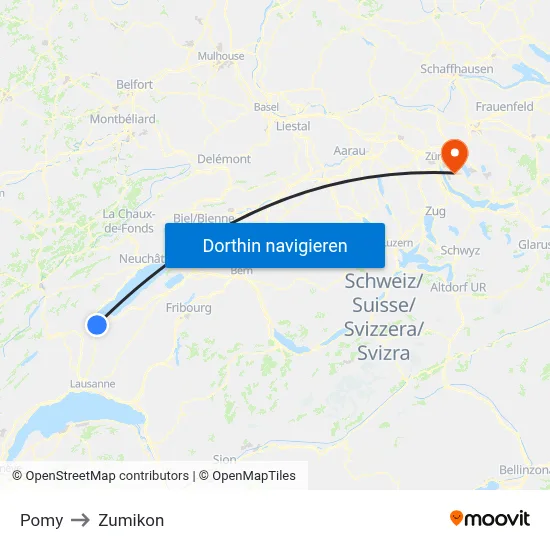 Pomy to Zumikon map
