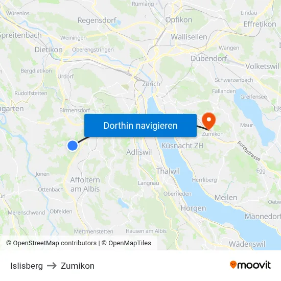 Islisberg to Zumikon map