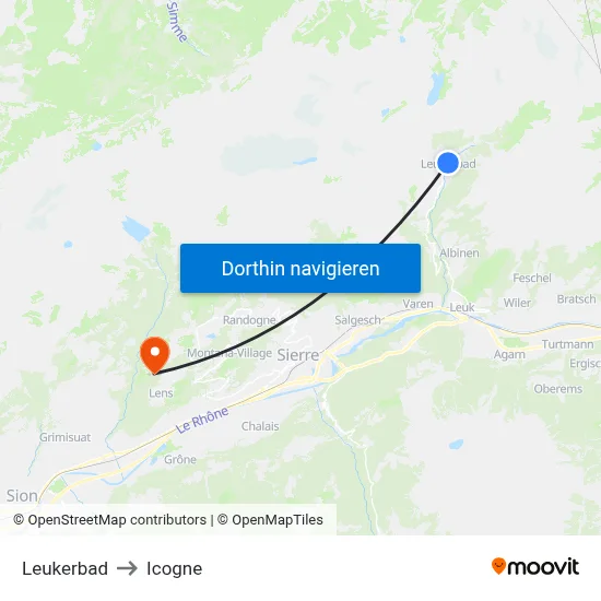 Leukerbad to Icogne map
