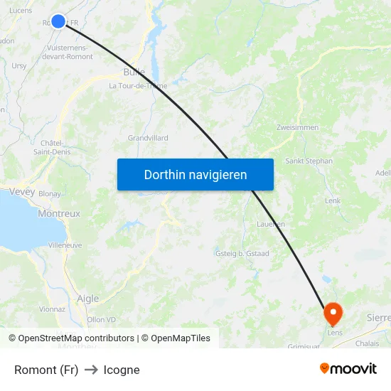 Romont (Fr) to Icogne map