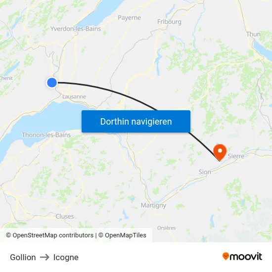Gollion to Icogne map