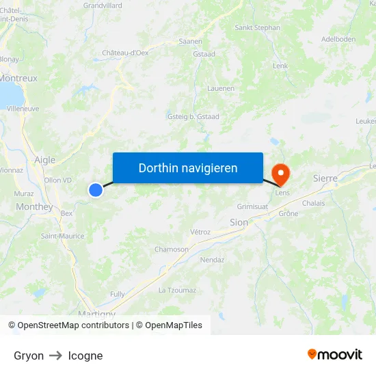 Gryon to Icogne map