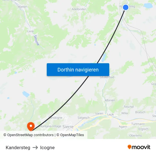 Kandersteg to Icogne map