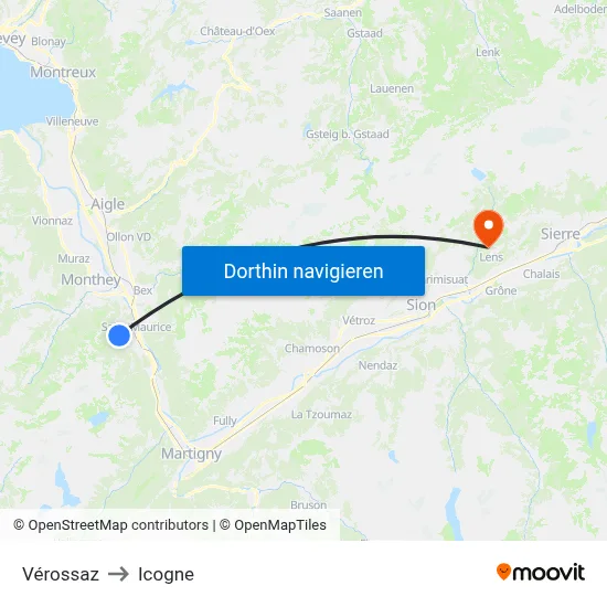 Vérossaz to Icogne map