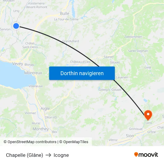 Chapelle (Glâne) to Icogne map