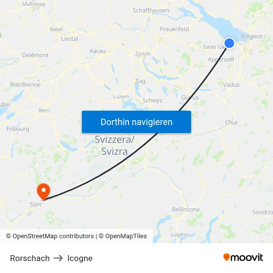Rorschach to Icogne map