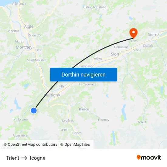 Trient to Icogne map