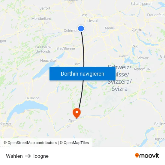 Wahlen to Icogne map