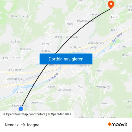 Nendaz to Icogne map