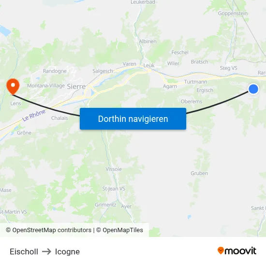 Eischoll to Icogne map