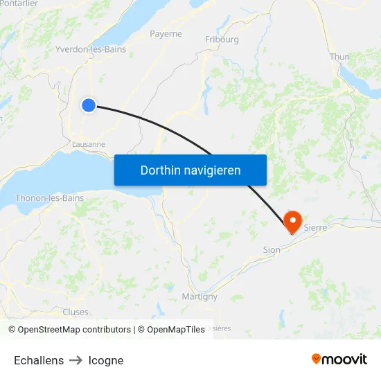 Echallens to Icogne map