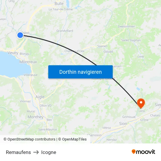 Remaufens to Icogne map