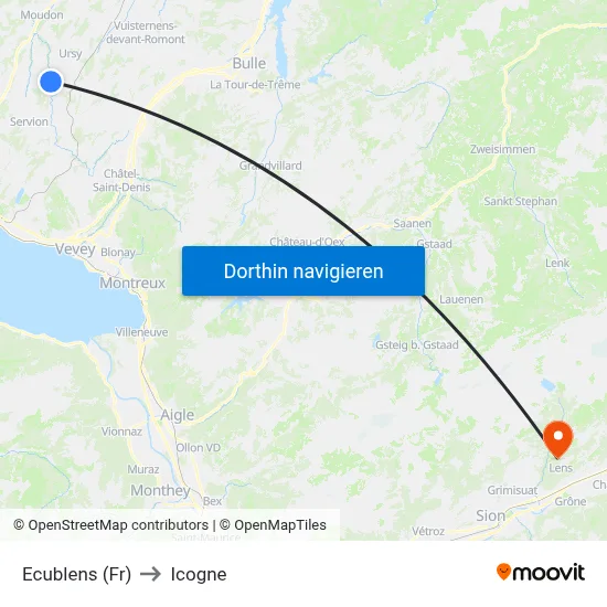 Ecublens (Fr) to Icogne map