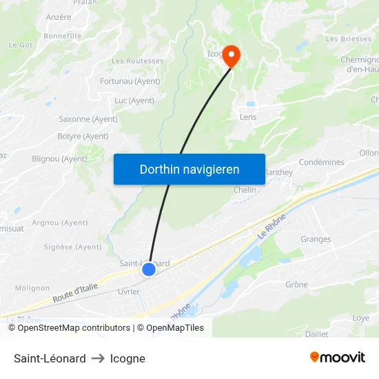 Saint-Léonard to Icogne map