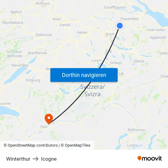 Winterthur to Icogne map