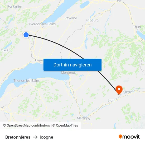 Bretonnières to Icogne map