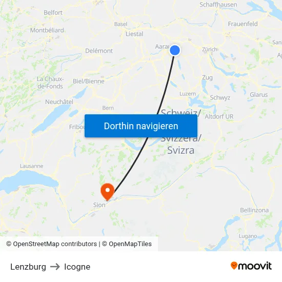Lenzburg to Icogne map