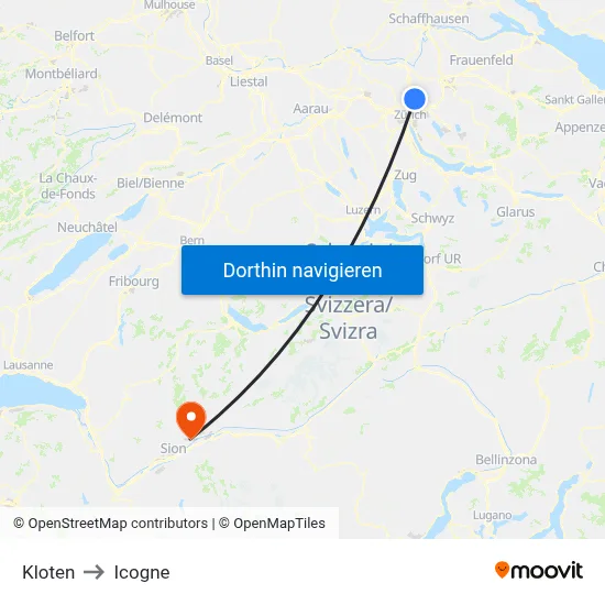 Kloten to Icogne map