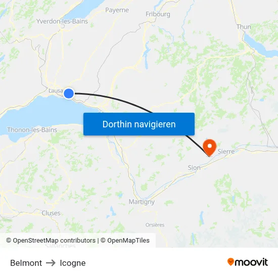 Belmont to Icogne map