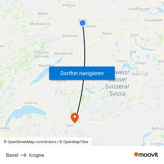 Basel to Icogne map