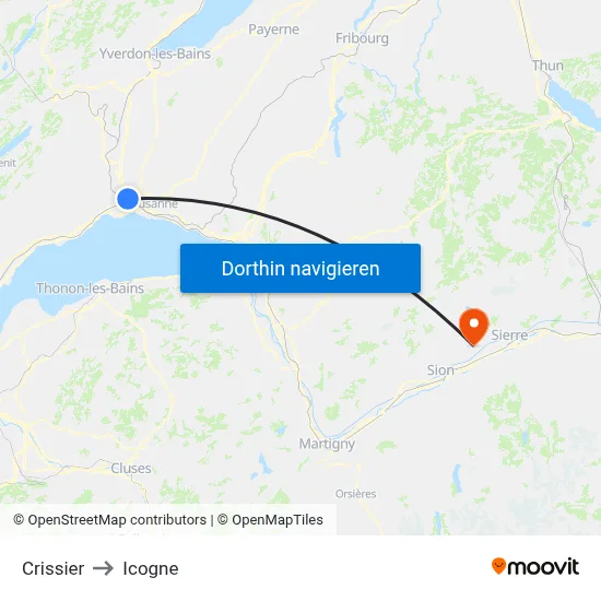 Crissier to Icogne map