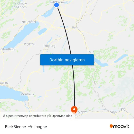 Biel/Bienne to Icogne map