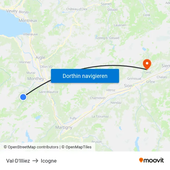Val-D'Illiez to Icogne map