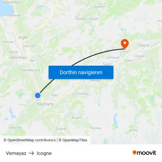 Vernayaz to Icogne map
