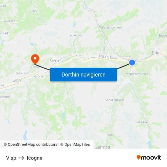 Visp to Icogne map