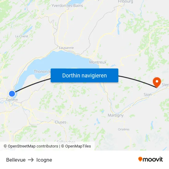 Bellevue to Icogne map