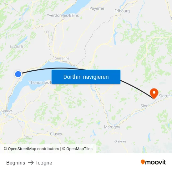 Begnins to Icogne map