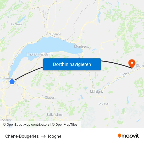Chêne-Bougeries to Icogne map