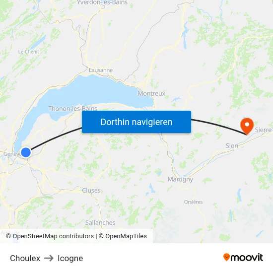 Choulex to Icogne map