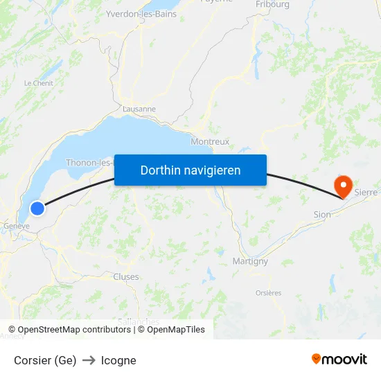 Corsier (Ge) to Icogne map