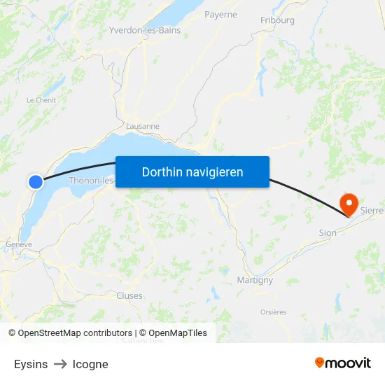 Eysins to Icogne map