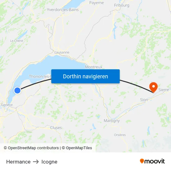 Hermance to Icogne map
