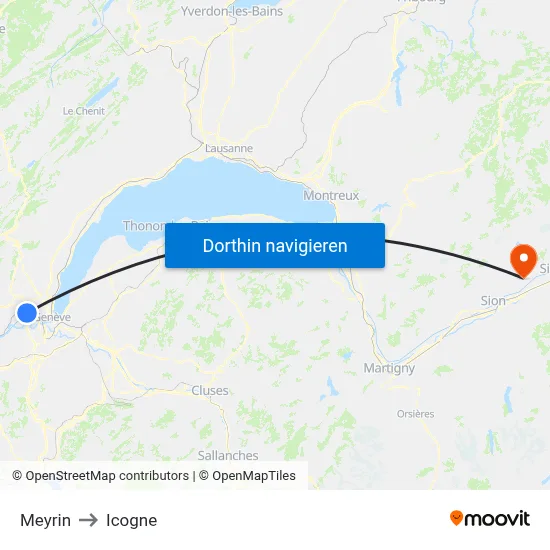 Meyrin to Icogne map